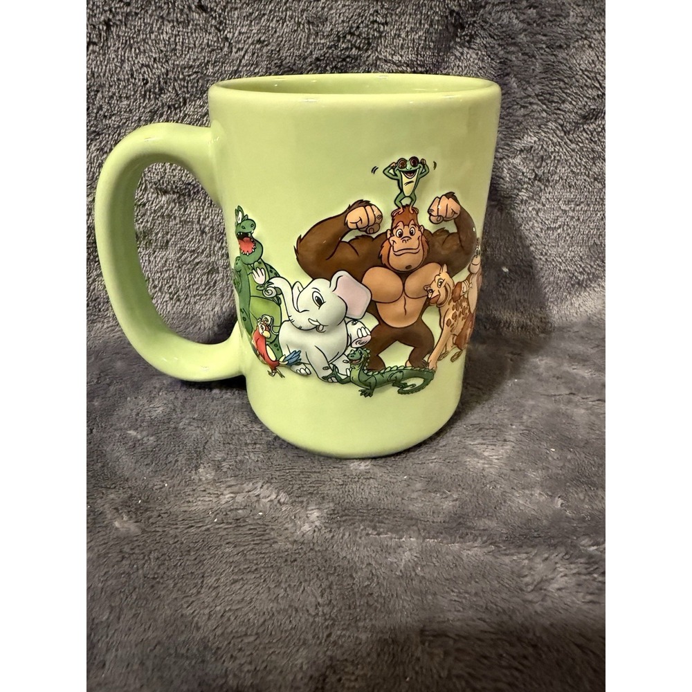 Rainforest Cafe 3D Embossed Mug Cup Elephant Gorilla Frog Bird Animals 16 oz